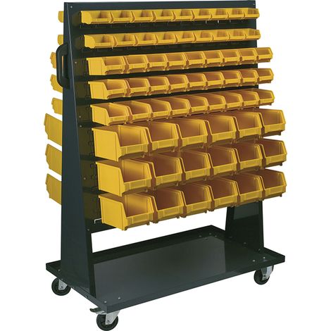 Drakkar Equipement – Étagère sur roulettes 126 boîtes à bec L.1100 x l.700 x h.1430 mm – 4 roues pivotantes avec frein – 17754 (1/4)