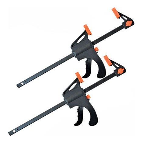 Silverline – Lot de 2 mini presses rapides 150 mm – Capacité de serrage 34 mm – Mors en fibre de nylon – Bouton de relâche rapide – 250115