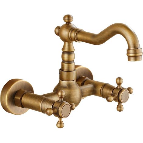 Robinet mitigeur de cuisine d'inspiration vintage - Fixation murale, laiton vieilli (1/5)