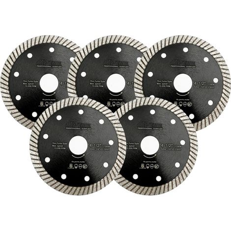 Hoja de sierra de diamante, diseño de corte turbo, larga vida útil, 5 piezas, 115 mm, 1,4 mm (1/2)