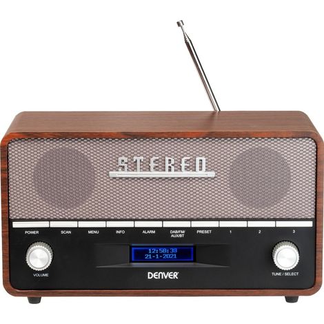 [JAMAIS UTILISE] Denver Denver DAB Radio - Retro Radio XL - DAB+/ FM Radio - Bluetooth - Dimmable - 100W - Batteries & secteur - DAB36 - Bois (1/5)