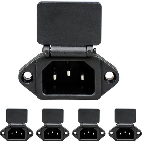 5 Pièces C14 Adaptateur de prise de montage sur panneau C14, AC 250V 10A 3 broches IEC Module d'entrée prise de courant avec couvercle (1/5)
