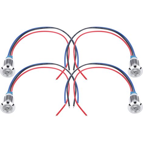 4 jeux de LED rondes précâblées, étanches, en métal, bicolores, anode commune, 3-6 V, 10 mm (rouge et bleu) (1/5)