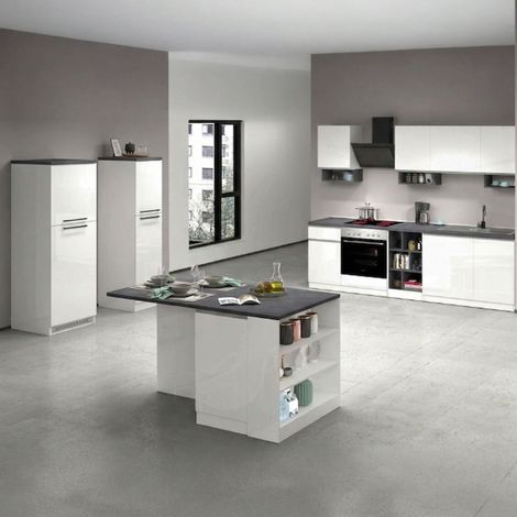 Dmora - Cucina completa Bastien, Set da cucina modulabile, Cucina componibile con più elementi, 100% Made in Italy, Bianco lucido e Ardesia, con imballo rinforzato