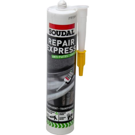 Soudal – Mastic anti-fuites transparent 290 ml – Pour tous supports intérieurs – Réparation rapide et durable – Cartouche Repair Express