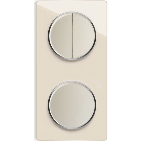 Serienschalter 2fach, Lichtschalter mit Glas-Abdeckrahmen 2fach senkrecht - beige (1/4)