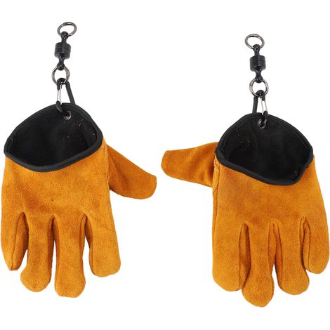 Guantes de piel de vacuno resistentes al calor y a las quemaduras para barbacoa, ideales para cocinar, asar a la parrilla, ahumar, hornear y pescar al aire libre (amarillo). (1/5)