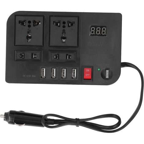 Adaptateur prise convertisseur 12V vers 220V 300W, affichage numérique, protection contre basse tension pour véhicule (1/5)