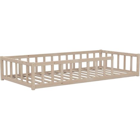 Le Quai Des Affaires – Lit NINO 90x190 avec sommier 13 lattes – Barrière en pin massif 28cm – Structure en pin naturel – Dimensions 197x97x36 (1/4)