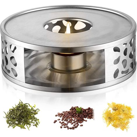 Calentador de tetera de acero inoxidable, calentador de bandeja de té con candelabro, tetera resistente al calor adecuada para todas las teteras y cafeteras (estilo 1)