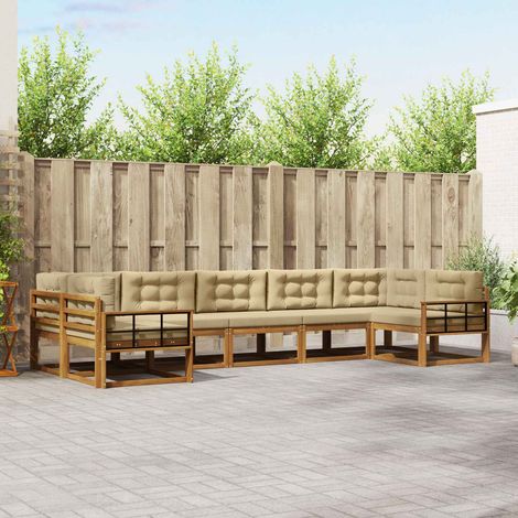 vidaXL Outdoor-Sofagarnitur mit Kissen 7 pcs Natur und Beige (1/5)