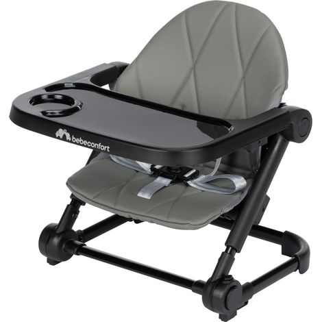 Rehausseur Chaise Bébé, 6 mois-3 ans, 9-15kg, Chaise Haute Portable Légère, Pliage Compact, 3 Hauteurs, Rehausseur Enfant, Chaise Repas Bébé avec 3 Positions de Plateau, Tinted Grey (1/5)