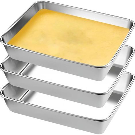 Lot de 3 Bac de Cuisson en Inox 25.5x19.5x5cm Plat Rectangulaire en Acier Inoxydable, Plat Inox Rectangulaire Plat Four, Plateau Inox Cuisine, Plateau de Cuisson Four pour Pâtisserie Gratin Frites (1/4)