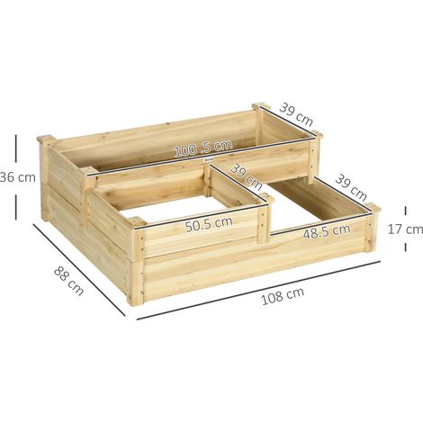 Jardinière surélevée, bac à fleurs à 3 niveaux, jardinière à fleurs, jardin d'herbes aromatiques, échelle à plantes en bois de sapin naturel pour jardin et balcon