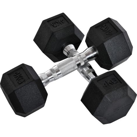 Lot de 2 haltères hexagonales en fonte, 2 x 4 kg, poignées moletées, pour hommes et femmes, musculation maison et salle de sport