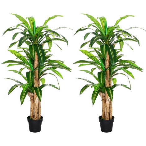 Outsunny pack de 2 dracaenas artificiales 160 cm con maceta árbol artificial con 66 hojas musgo para decoración interior oficina salón verde (1/5)