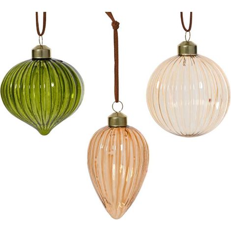 Pallina Decorativa Natale Vetro Verde Ambra Diam. 8cm Assortita