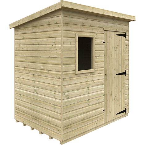7 x 5 Feet Tanalised Deluxe Pent 16mm Shed - Solid Wood/Softwood/Pine - L205 x W145 x H207.3 cm - Green
