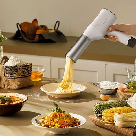 Macchina per la pasta elettrica portatile, senza fili, ricaricabile e multifunzione, con dischi per dare forma alla pasta, per uso domestico, spina USA 100-240V. (1/4)