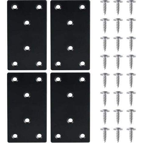 4 Pièces Équerre Fixation Plate Plaques de Réparation en Acier Inoxydable Plaques Perforées avec VisEquerre Métal, 48971.8mmPlaque Acier Noir,pour la Réparation Réparation Connexion Meubles