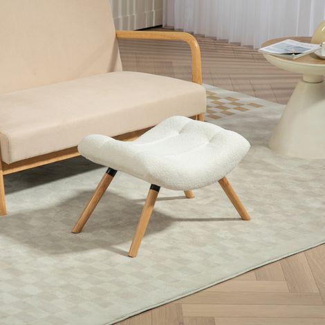 Ottomanischer Fußhocker/Sofahocker/Loungehocker mit Stoffbezug, Beinen aus Buchenholz, gepolsterter Sitz, cremefarben