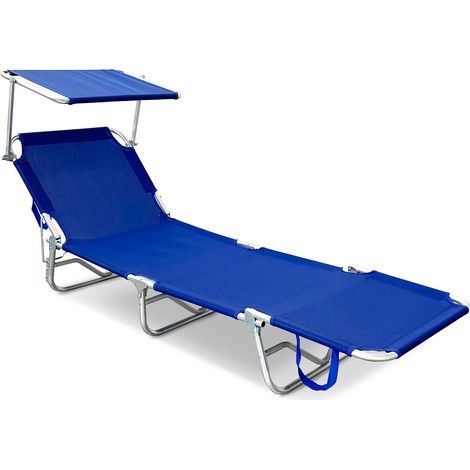 Lettino da Giardino Capri T 190x58x24,5 cm Pieghevole con Tettuccio in Textilene Blu