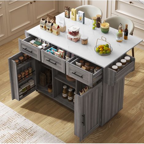 Mobile da cucina 139 x 46(71) x 91,5 cm con piano ribaltabile, grigio DESVIAE (1/5)