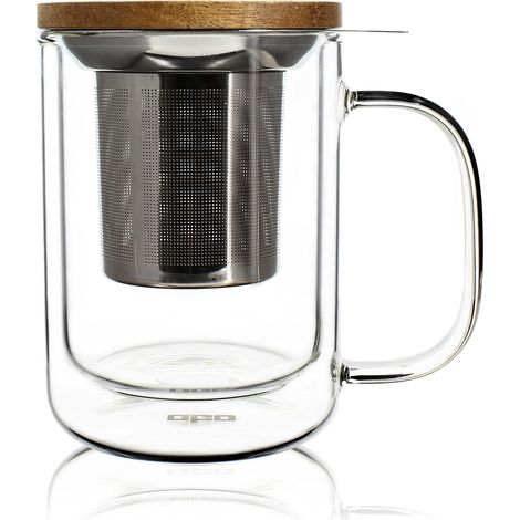 Tisanière en verre double paroi et couvercle en bois d'acacia 350ml (1/5)