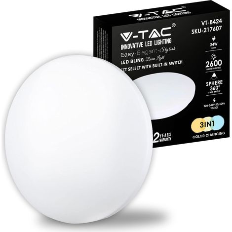 V-TAC Plafoniera LED Rotonda da Soffitto 18W con Interruttore - Cambia Colore Luce Calda, Fredda, Naturale 3 in 1 - Lampada Satinata per Casa e Ufficio 1800 Lumen - IP20 - Diametro 300 mm (1/5)
