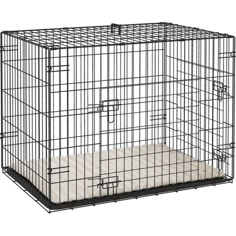 Gabbia pieghevole per cani con 2 porte, vassoio estraibile e cuscino 75 x 48,5 x 53 cm nera MODENUIT (1/4)