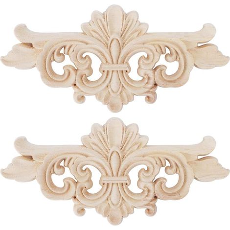 Applique d'onlay d'angle sculpté en Bois, 2 pièces Applique d'applique d'angle d'angle sculpté en Forme de Fleur pour la Maison Style de Ferme Britannique(22 10CM) (1/5)