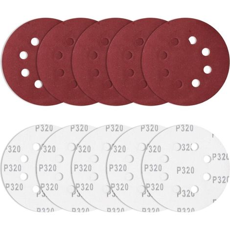 10 pièces Papier de Verre 125 mm Grain 320, disques abrasifs Ronds Ponceuse Excentrique Feuilles abrasives 8 Trous pour ébavurer et poncer Les Points de Soudure (1/5)