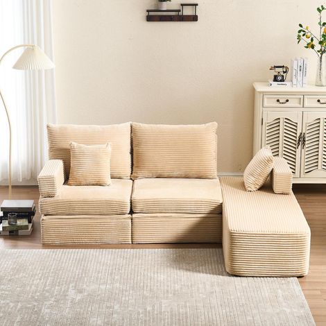 Ecksofa mit Hocker, 425 kg belastbar, verwandelbar, Schwarz Beige (1/5)