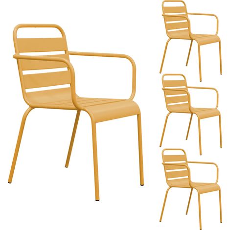 Lot de 4 chaises de jardin en métal moutarde avec accoudoirs - BACA