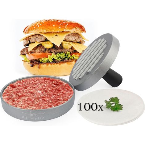 1 Presse Burger, Aluminium, Anti-adhésif, 11cm, Papier Cuisson, Cuisine, Barbecue (1/5)