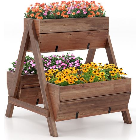 Jardinera elevada 66 x 73 x 73 cm 3 bandejas con drenaje diseño moderno en madera de abeto marrón 200020146