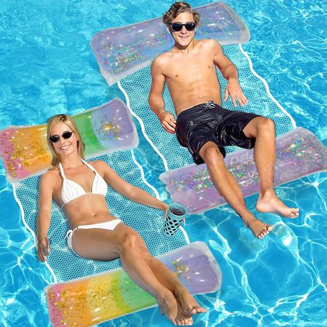 Set di 2 amache da piscina, amache gonfiabili per adulti e bambini, amache galleggianti portatili, materassino gonfiabile multiuso 4 in 1 per piscina. (1/5)