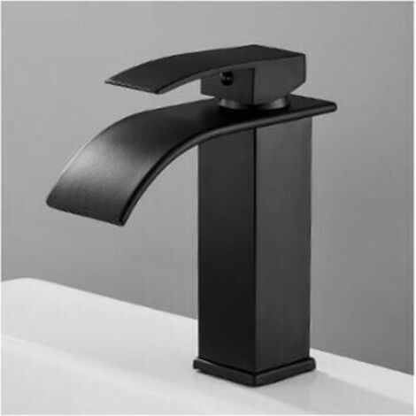 Schwarze Wasserfall-Waschtischarmatur mit hohem Auslauf, Einloch-Waschtischarmatur (hoch) (1/4)