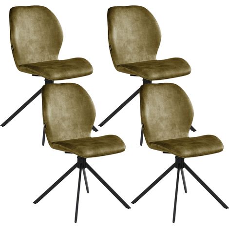 Conjunto de 2 sillas de comedor modernas de terciopelo con patas de hierro negras recubrimiento en polvo 180º giratorio verde Morrison (1/5)