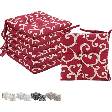 Set 6 cuscini per sedie a 4 punti con lacci - Misura 40x40 cm - Imbottitura in poliestere e rivestimento in cotone e poliestere - Bordeaux con Fantasi