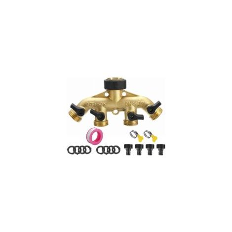 STOL Laiton 4 Voies Tap Connector, 3/4" Robinet Jardin Distributeur, Séparateur De Tuyau Avec Individuelles Marche/Arrêt Vannes Sortie Pour Accueil Cuisine Jardin Robinet Machine A Laver - Crezuo (1/4)