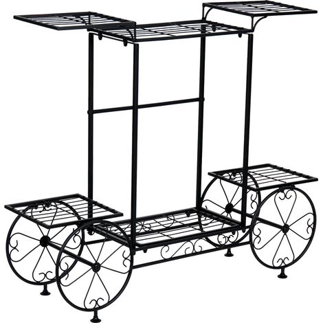 Supporto per piante a 6 ripiani, design decorativo in metallo, nero (1/2)
