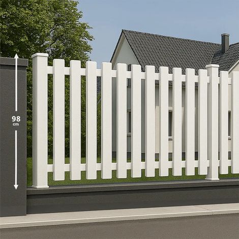 Module de clôture PVC blanc ajouré H 98 x L 150 cm à barreaudage vertical (1/2)