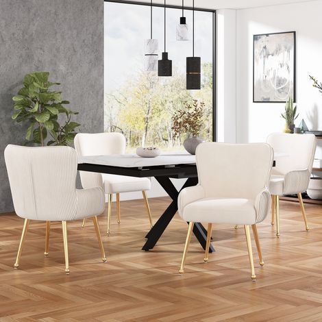Lot de 4 fauteuils à manger velours beige luxueux  accoudoirs et pieds réglables  pieds métal doré  soutien lombaire confortable. (1/5)