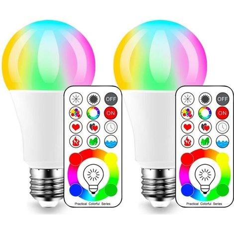 2 ampoules LED colorées rbd A19 en aluminium revêtu de plastique à changement de couleur ampoules d'atmosphère télécommandées ampoules intelligentes 10W RGB + blanc (1/4)