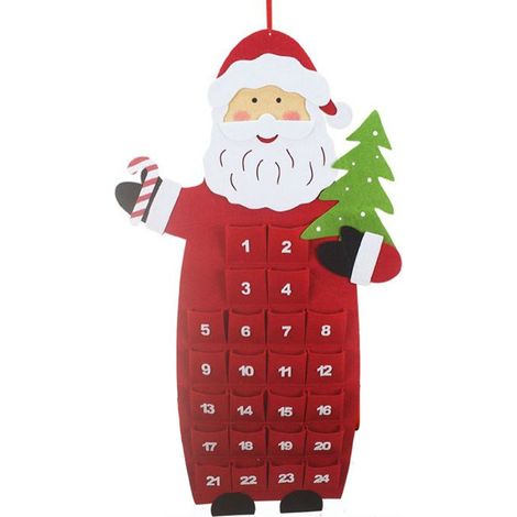 Trade Shop - Calendario De Adviento Santa Claus Figura 90cm Fieltro Navidad Decoracion -