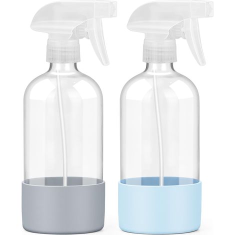 Flacons pulvérisateurs en verre (lot de 2, avec housses en silicone), contenants vides et rechargeables de 16 oz (bleu et gris) (1/5)