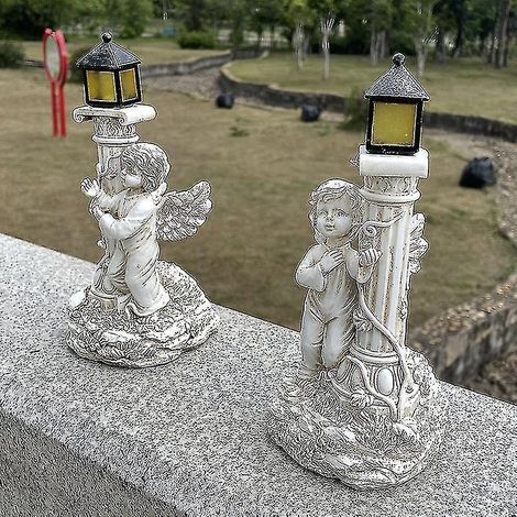 Décoration d'ange en colonne romaine européenne à énergie solaire pour jardin, cour ou salon - Ensemble d'objets en résine (1/4)
