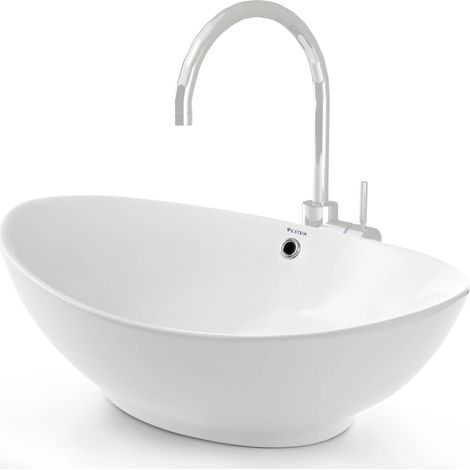 VILSTEIN© Keramik Waschbecken Aufsatzwaschbecken Waschtisch oval weiß 60 cm