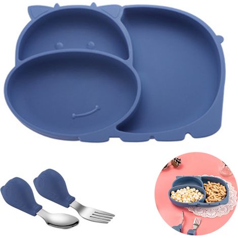 Assiette à ventouse en silicone pour bébé, assiette compartimentée pour tout-petit, compatible avec la plupart des plateaux de chaises hautes, passe au micro-ondes et au lave-vaisselle. (1/5)